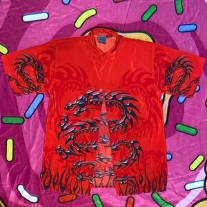 Full print Flame Dragon button up